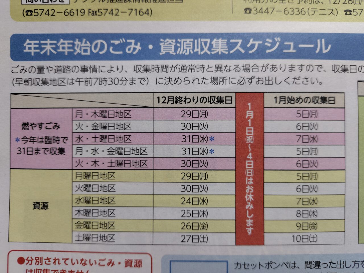 品川区年末年始の資源・ごみ収集